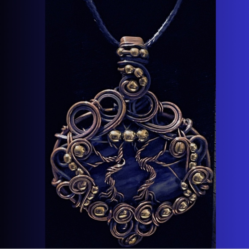 Handcrafted Copper Wire Wrapped Sodalite Pendant Necklace